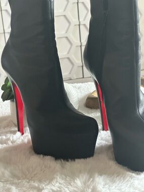 Christian Louboutin Black Platform Stiletto Ankle Boots with Red Sole